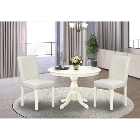 East West Furniture 3 Piece Hartland Dining Room Set - Linen White HBAB3-LWH-64